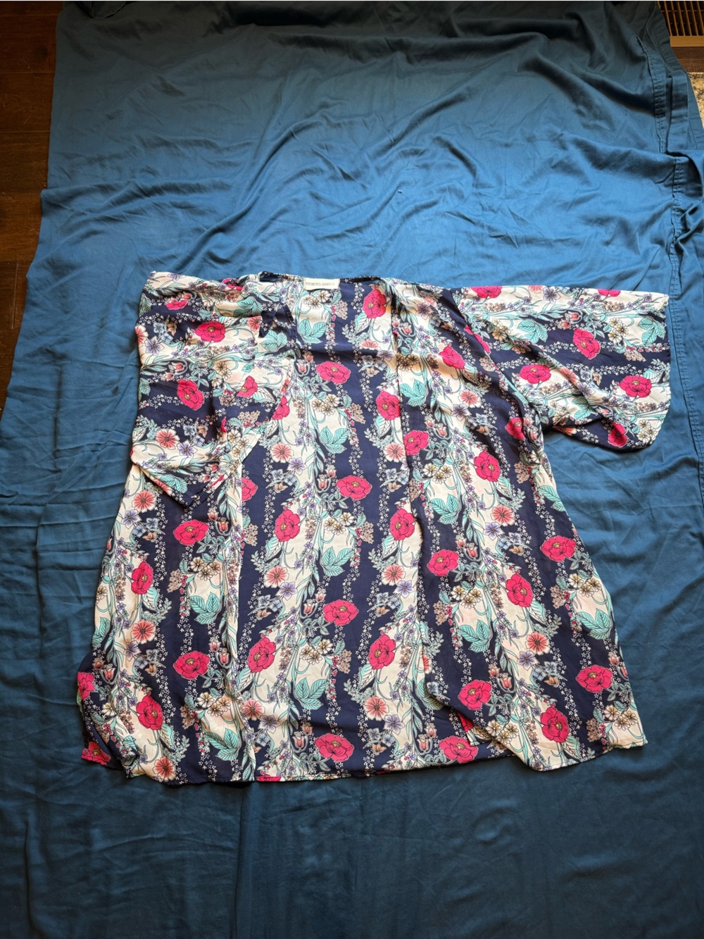 Floral Off-the-Shoulder Tunic Top in Navy and Pink